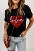 Black Love Leopard Plaid Heart Shaped Crewneck T Shirt